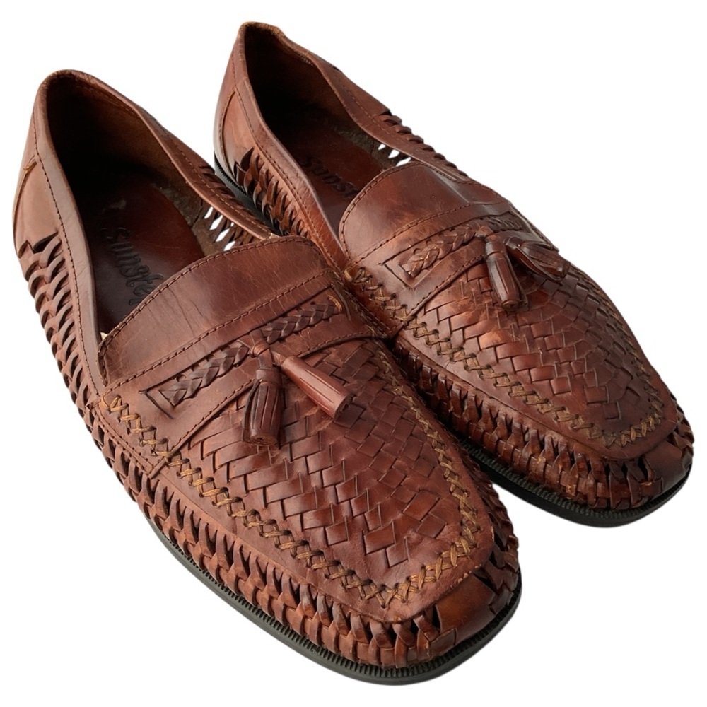 Sunsteps Brown Leather Hand Woven Slip On Tassel Sandals Shoes Men’s Size 11